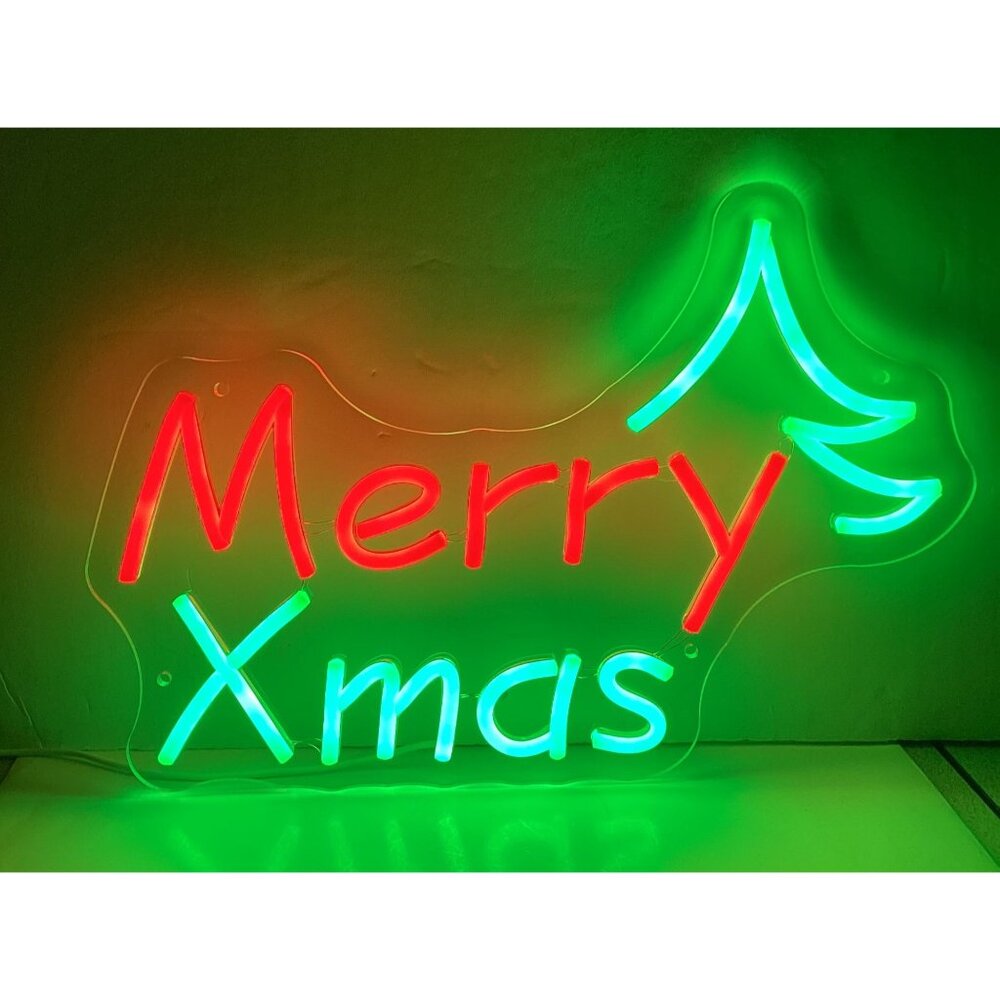 Merry Xmas NEON LED Acrylic 15"X11" USB Powered W Switch Dimmer NEW